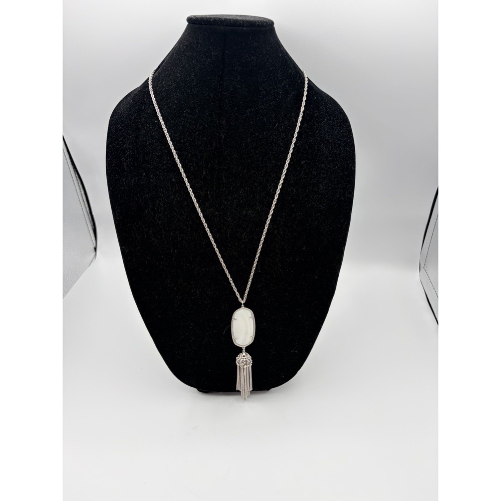 Kendra Scott Rayne White Pearl Shell Tassel Pendant Necklace Silver Tone
